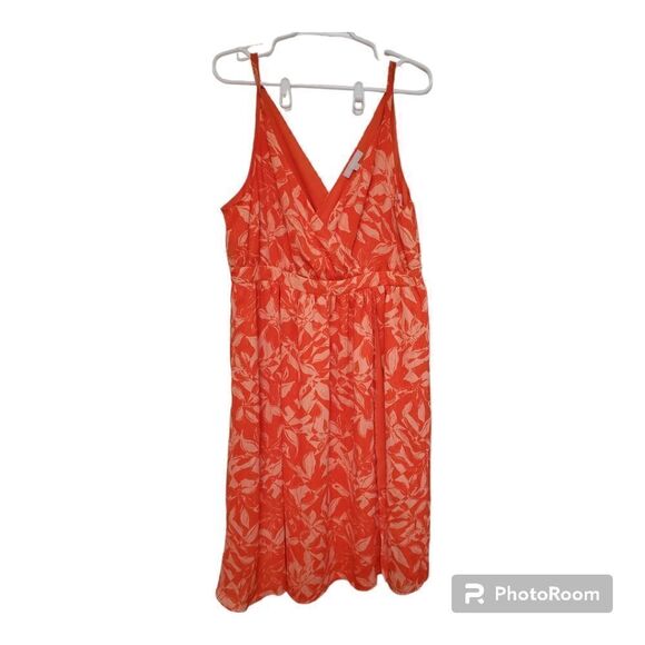 Chelsea28 XL Floral Faux Wrap Bodice Midi Dress Tangerine - Picture 3 of 8